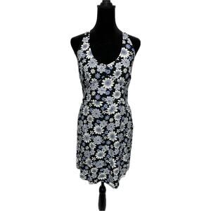 Hollister Women's Floral Halter Dress Size L‎ Black & Blue Short Smocked